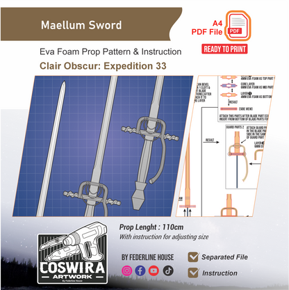 Maellum – Maelle Sword Prop Pattern Template – EVA Foam Pattern for Cosplay & DIY Builds Inspired by Clair Obscur: Expedition 33