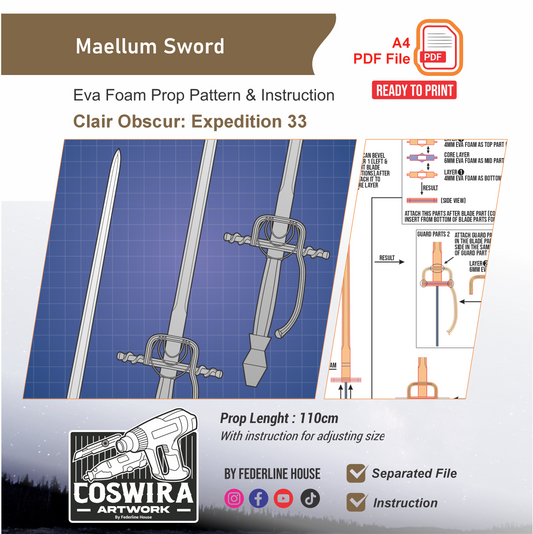 Maellum – Maelle Sword Prop Pattern Template – EVA Foam Pattern for Cosplay & DIY Builds Inspired by Clair Obscur: Expedition 33