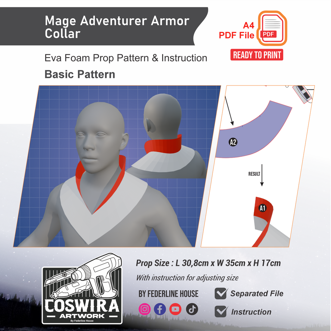 Mage Adventurer Armor Collar Pattern Template – EVA Foam Cosplay PDF f ...
