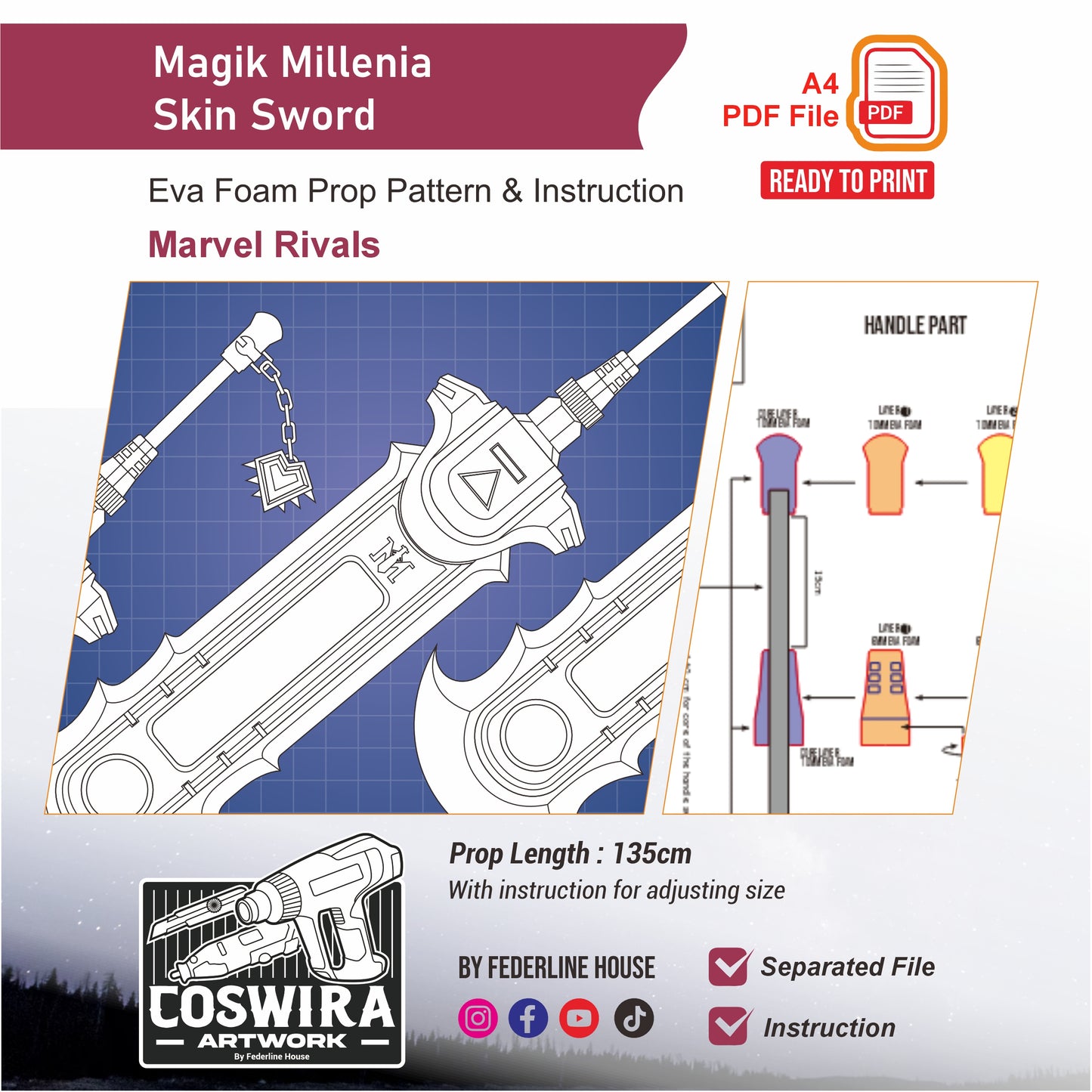 Magik Millenia Skin Sword Prop Pattern Template – EVA Foam Pattern for Cosplay and DIY Builds Inspired by Marvel Rivals