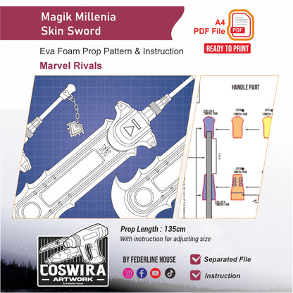 Magik Millenia Skin Sword Prop Pattern Template – EVA Foam Pattern for Cosplay and DIY Builds Inspired by Marvel Rivals