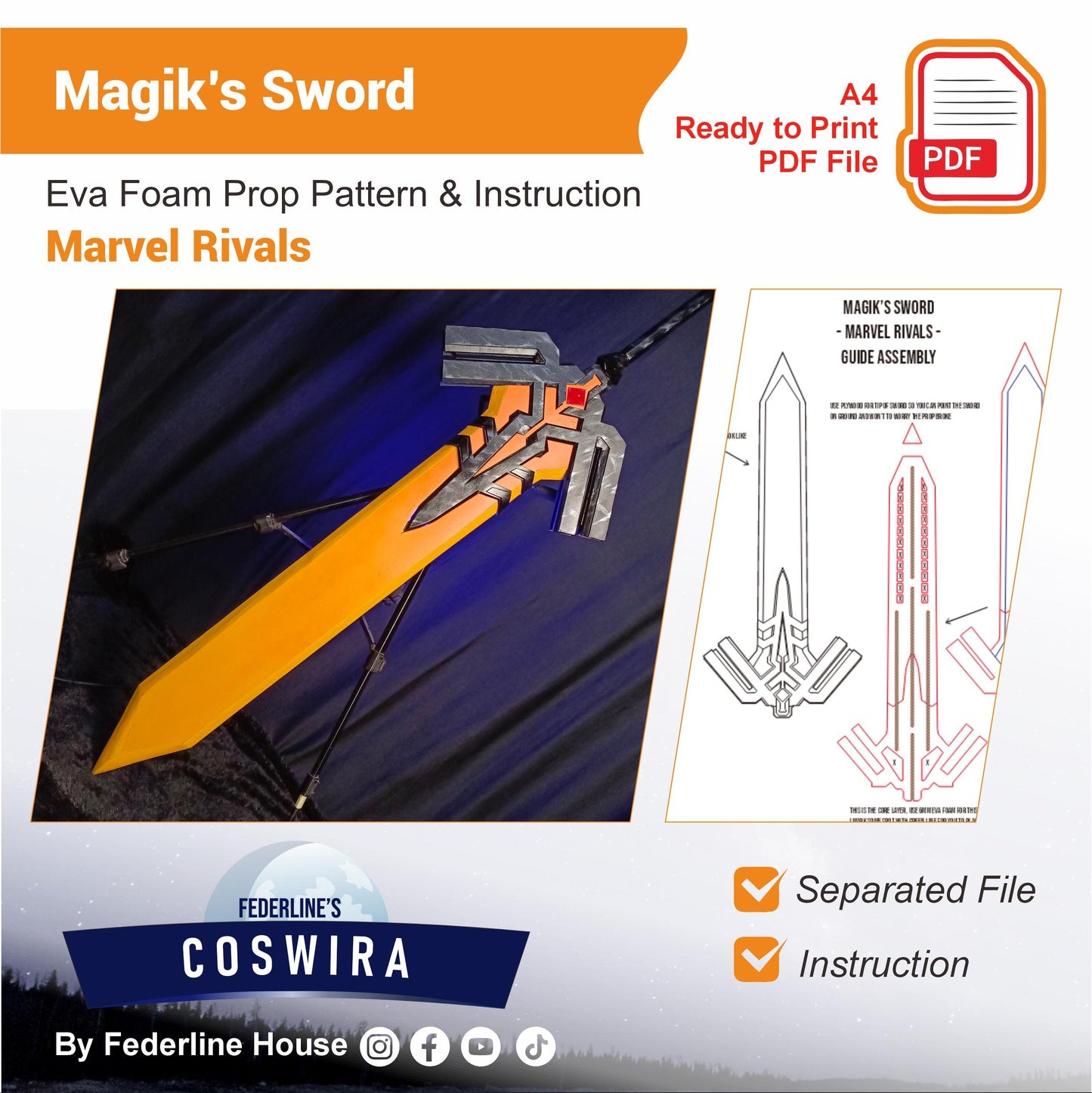 Prop Pattern: Magik's Sword Punkchild from Marvel Rivals Cosplay Template Blueprint PDF