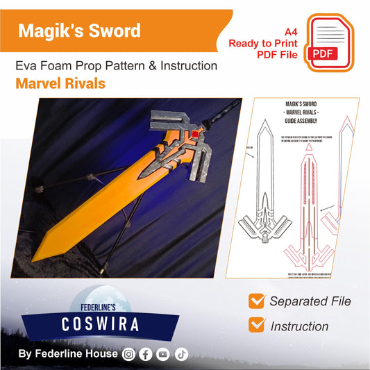 Prop Pattern: Magik's Sword Punkchild from Marvel Rivals Cosplay Template Blueprint PDF
