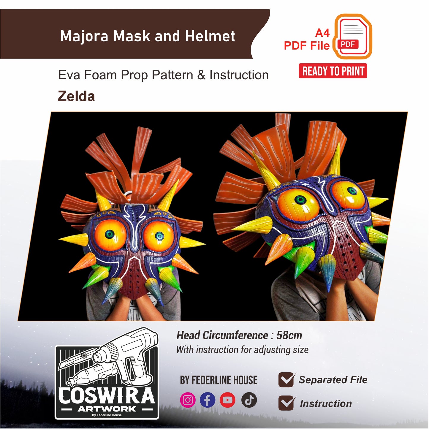 Majora Mask and Helmet Prop Pattern Template – EVA Foam Pattern for Cosplay & DIY Builds Inspired by The Legend of Zelda
