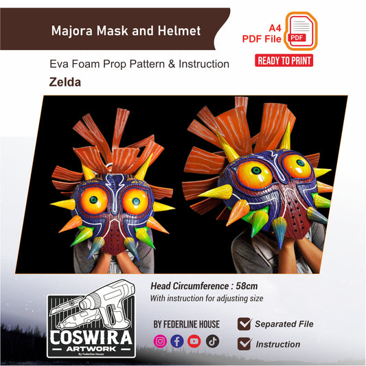 Majora Mask and Helmet Prop Pattern Template – EVA Foam Pattern for Cosplay & DIY Builds Inspired by The Legend of Zelda