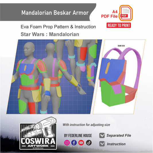 Mandalorian Beskar Armor Prop Pattern Template – EVA Foam Pattern for Cosplay and DIY Builds Inspired by Star Wars: The Mandalorian