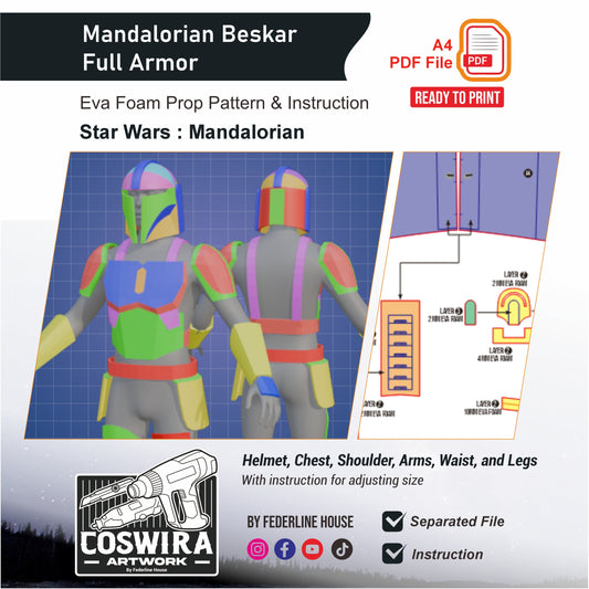 Mandalorian Beskar Full Armor Prop Pattern Template – EVA Foam Pattern for Cosplay and DIY Builds Inspired by Star Wars: The Mandalorian