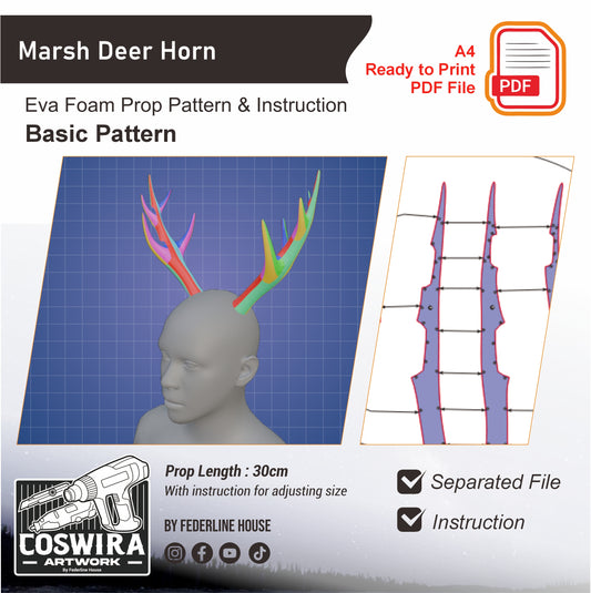 Marsh Deer Horn Basic Pattern Template – EVA Foam Pattern for Cosplay & DIY Builds