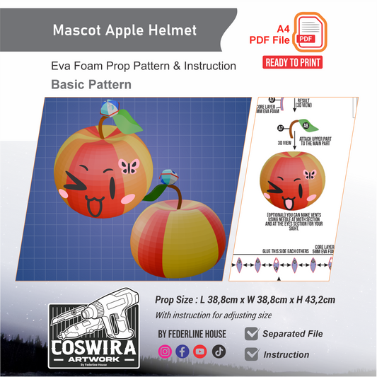 Mascot Apple Helmet Basic Pattern Template – EVA Foam Cosplay PDF for DIY Builds