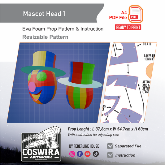 Mascot Head 1 Basic Pattern – EVA Foam Head Template for Cosplay, Mascot & DIY Costume Builds
