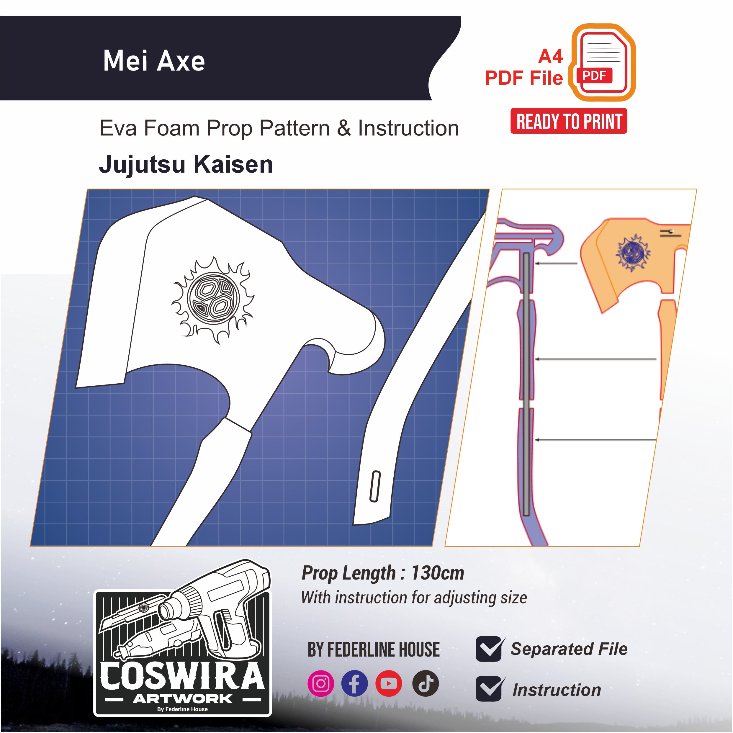 Mei Axe Prop Pattern Template – EVA Foam Pattern for Cosplay & DIY Bui ...