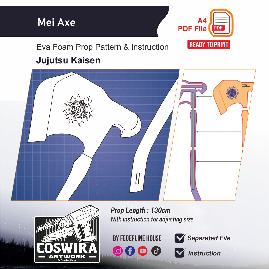 Mei Axe Prop Pattern Template – EVA Foam Pattern for Cosplay & DIY Bui ...