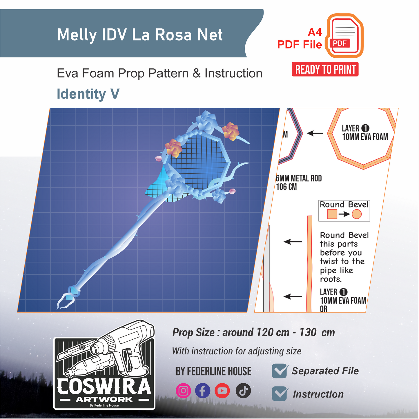 Melly La Rosa Net Prop Pattern Template – EVA Foam Pattern for Cosplay and DIY Builds Inspired by Identity V