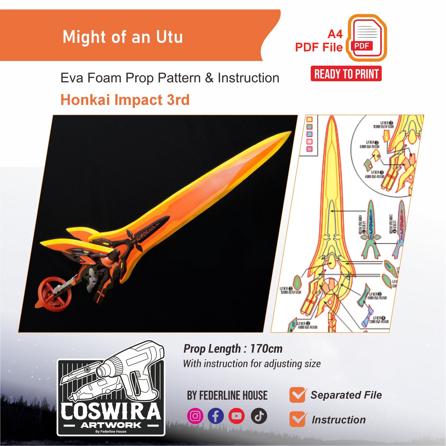 Might of An-Utu Prop Pattern Template – EVA Foam Pattern for Cosplay & DIY Builds Inspired by Honkai Impact 3rd