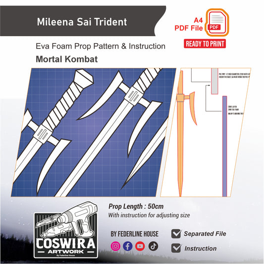 Mileena Sai Trident Prop Pattern Template – EVA Foam Pattern for Cosplay and DIY Builds Inspired by Mortal Kombat Game