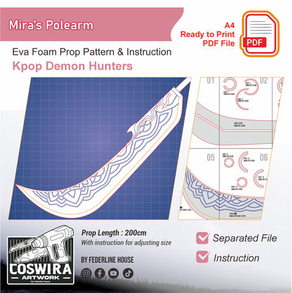 Prop Pattern: Mira Polearm from Kpop Demons Hunter Cosplay Template Blueprint PDF