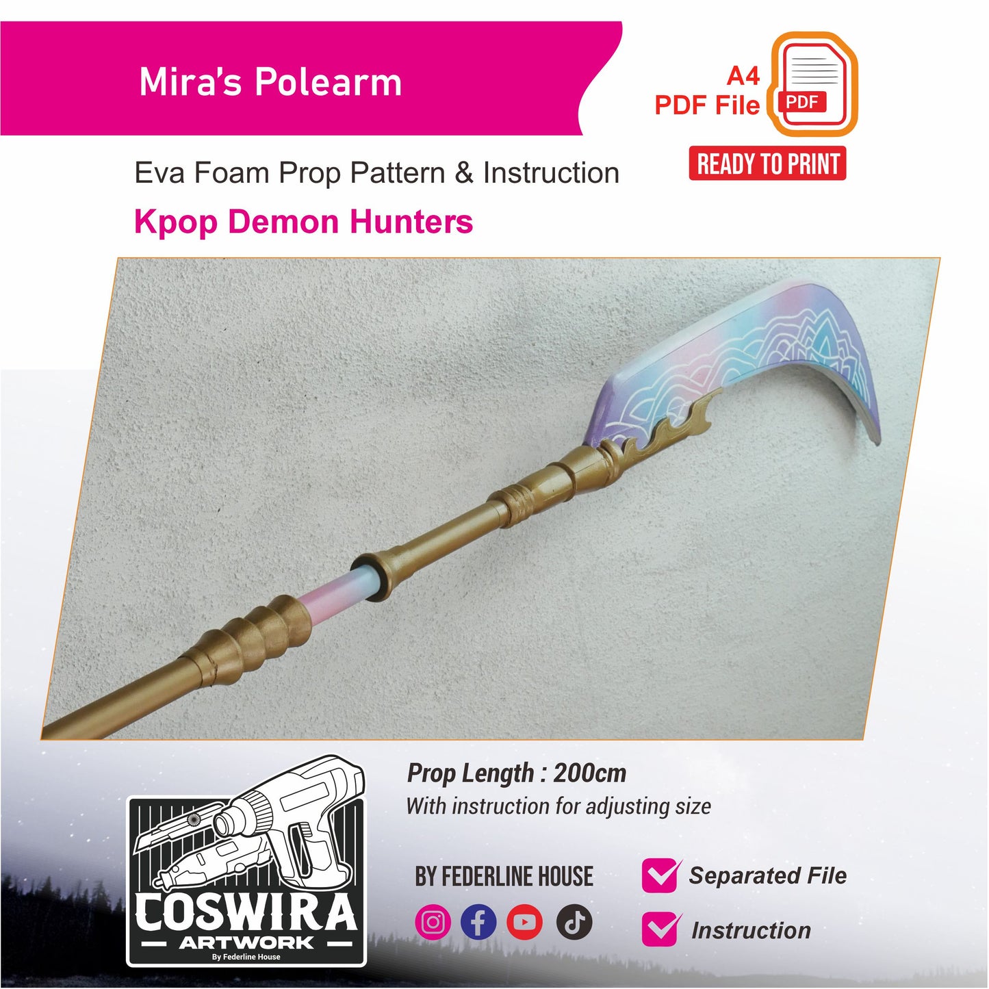 Prop Pattern: Mira Polearm from Kpop Demons Hunter Cosplay Template Blueprint PDF