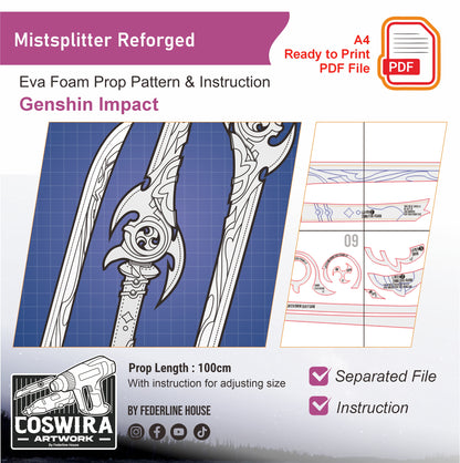 Mistsplitter Reforged Prop Pattern Template – EVA Foam Pattern for Cosplay & DIY Builds Inspired by Genshin Impact