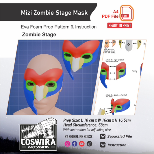 Mizi Mask Prop Pattern Template – EVA Foam Pattern for Cosplay and DIY Builds Inspired by Alien Stage: Zombie Stage