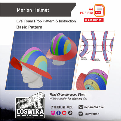 Morion Helmet Basic Pattern Template – EVA Foam Cosplay PDF for DIY