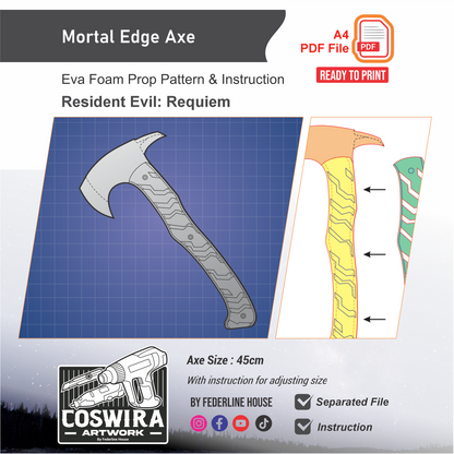 Mortal Edge Axe Prop Pattern Template – EVA Foam Pattern for Cosplay and DIY Builds Inspired by Resident Evil Requiem Game