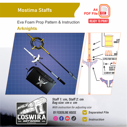 Mostima Dual Staff & Bag EVA Foam Pattern PDF – Arknights Inspired Cosplay Prop Template