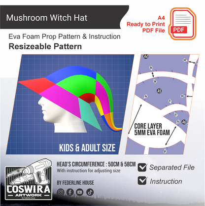 Mushroom Witch Hat Prop Pattern Template – EVA Foam Basic Pattern for Cosplay & DIY Builds