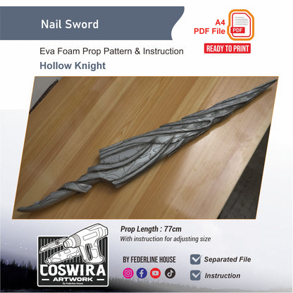Nail Sword Prop Pattern Template – EVA Foam Pattern for Cosplay & DIY Builds Inspired by Hollow Knight