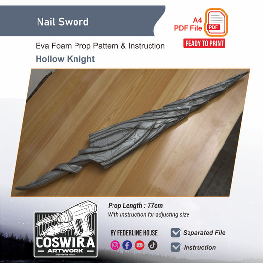 Nail Sword Prop Pattern Template – EVA Foam Pattern for Cosplay & DIY Builds Inspired by Hollow Knight