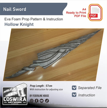 Nail Sword Prop Pattern Template – EVA Foam Pattern for Cosplay & DIY Builds Inspired by Hollow Knight