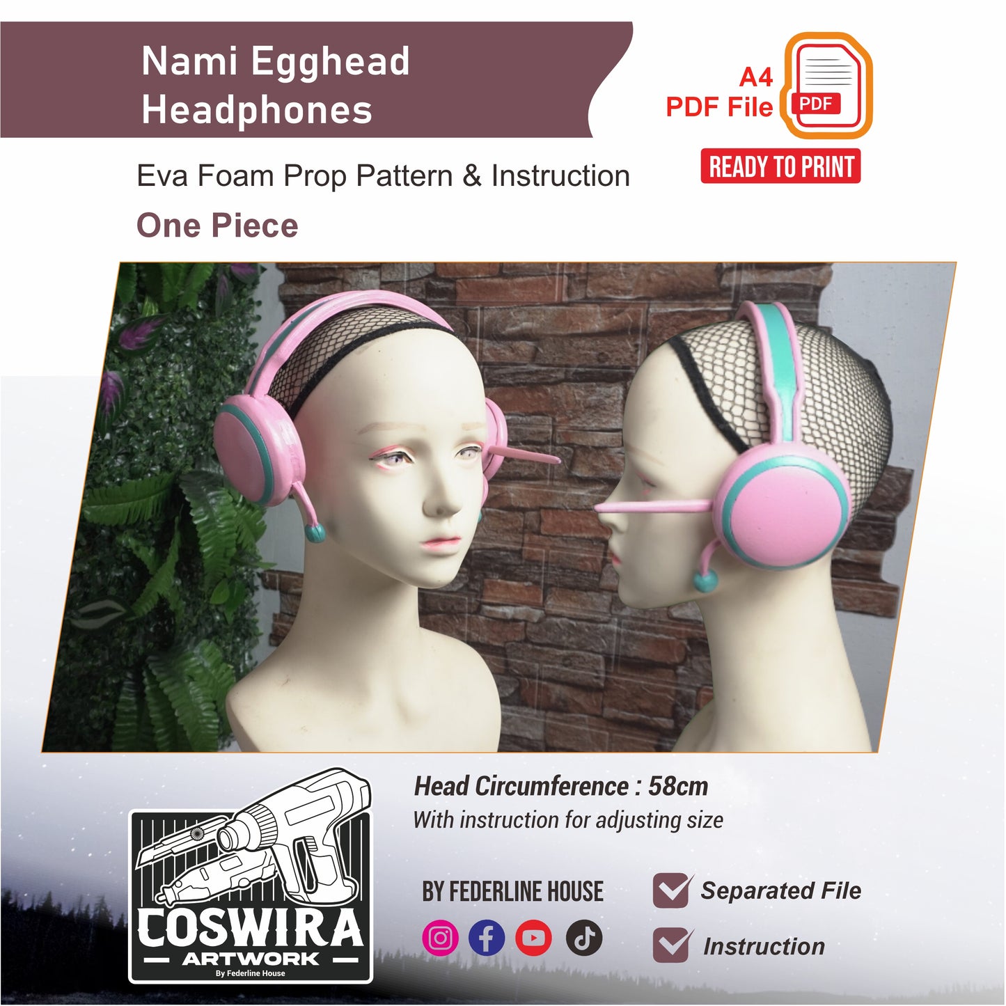 Nami Egghead Headphone Prop Pattern Template – EVA Foam Pattern for Cosplay and DIY Builds Inspired by One Piece
