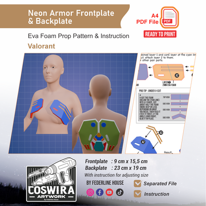 Neon Frontplate & Backplate Armor Prop Pattern Template – EVA Foam Pattern for Cosplay and DIY Builds Inspired by Valorant