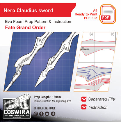 Nero Claudius Sword Prop Pattern Template – EVA Foam Pattern for Cosplay & DIY Builds Inspired by Fate Grand Order