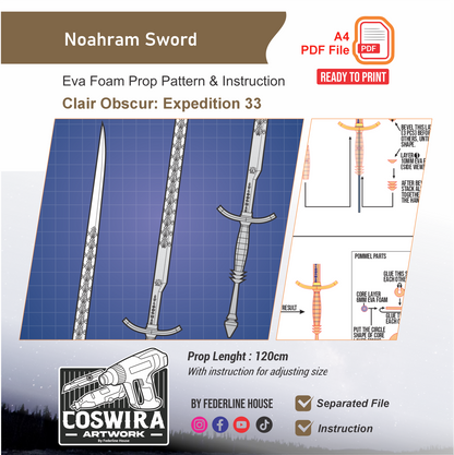 Noahram – Gustave & Verso Sword Prop Pattern Template – EVA Foam Pattern for Cosplay & DIY Builds Inspired by Clair Obscur: Expedition 33