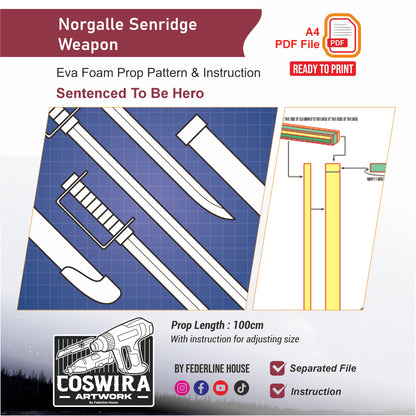Norgalle Senridge Weapon Prop Pattern Template – EVA Foam Pattern for Cosplay and DIY Builds Inspired by Sentenced To Be Hero Anime
