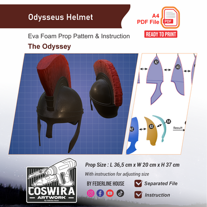 Odysseus Helmet Prop Pattern Template – EVA Foam Pattern for Cosplay and DIY Builds Inspired by Greek Mythology