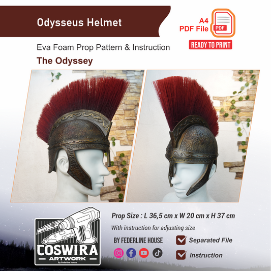 Odysseus Helmet Prop Pattern Template – EVA Foam Pattern for Cosplay and DIY Builds Inspired by Greek Mythology