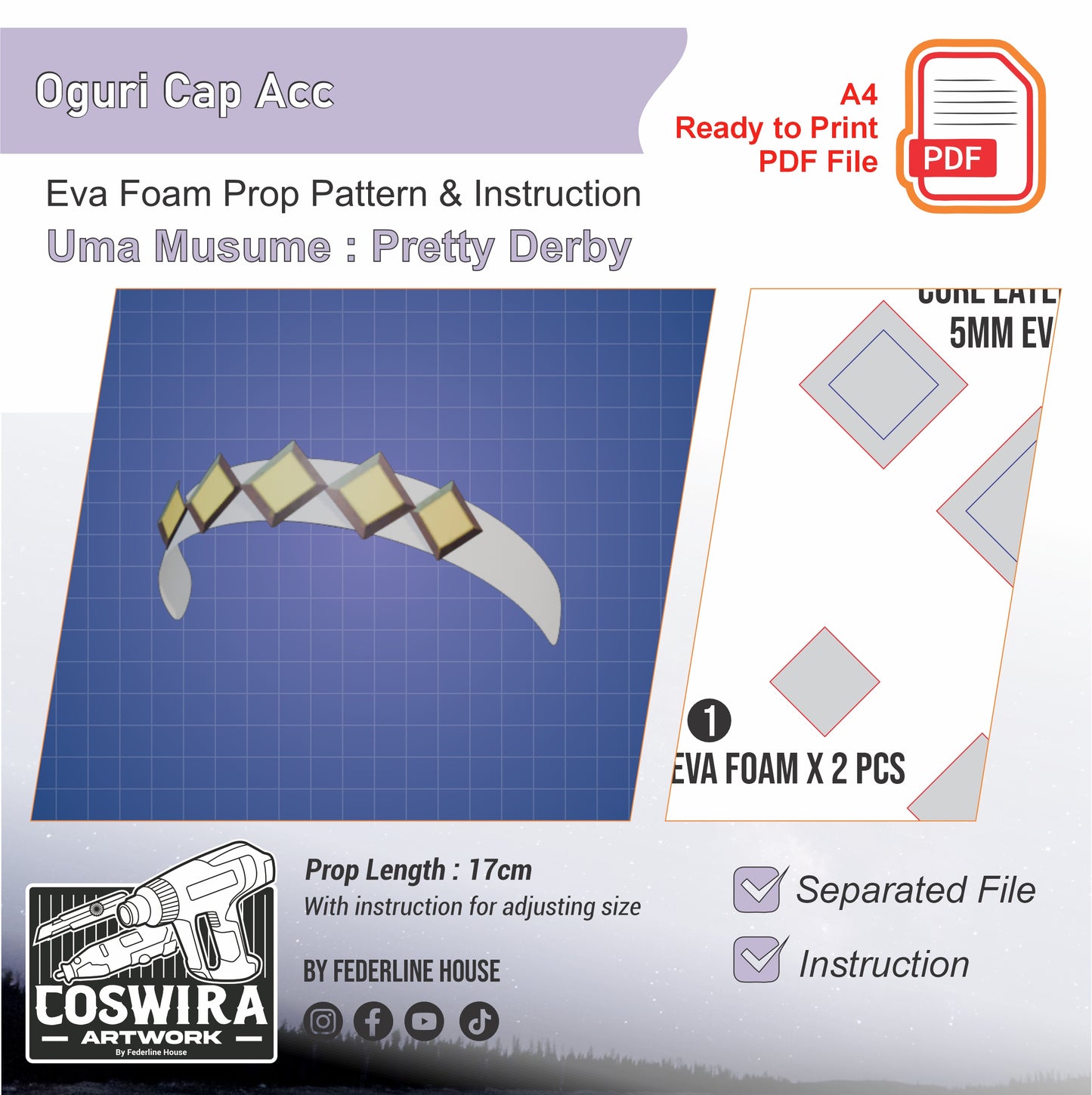 Prop Pattern: Oguri Cap Accessories from Uma Musume Pretty Derby Cosplay Template Blueprint PDF