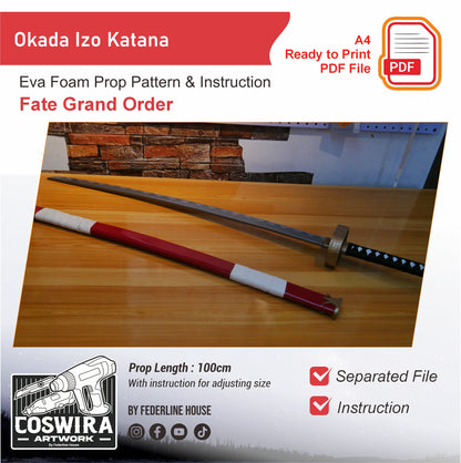 Okada Izo Katana Prop Pattern Template – EVA Foam Pattern for Cosplay & DIY Builds Inspired by Fate/Grand Order