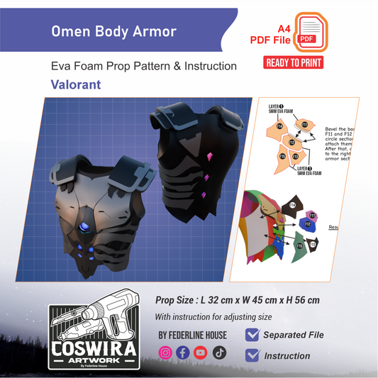 Omen Body Armor Prop Pattern Template – EVA Foam Pattern for Cosplay and DIY Builds Inspired by Valorant