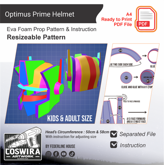 Optimus Prime Helmet Base Pattern Template – EVA Foam Pattern for Cosplay & DIY Builds