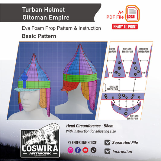 Ottoman Soldier Turban Helmet Prop Pattern Template – Basic Pattern EVA Foam for Cosplay and DIY Builds