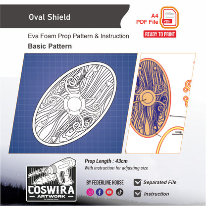 Oval Shield Basic Pattern Template – EVA Foam Cosplay PDF for DIY Builds