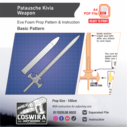 Patausche Kivia Weapon Prop Pattern Template – EVA Foam Pattern for Cosplay and DIY Builds Inspired by Sentenced to Be a Hero