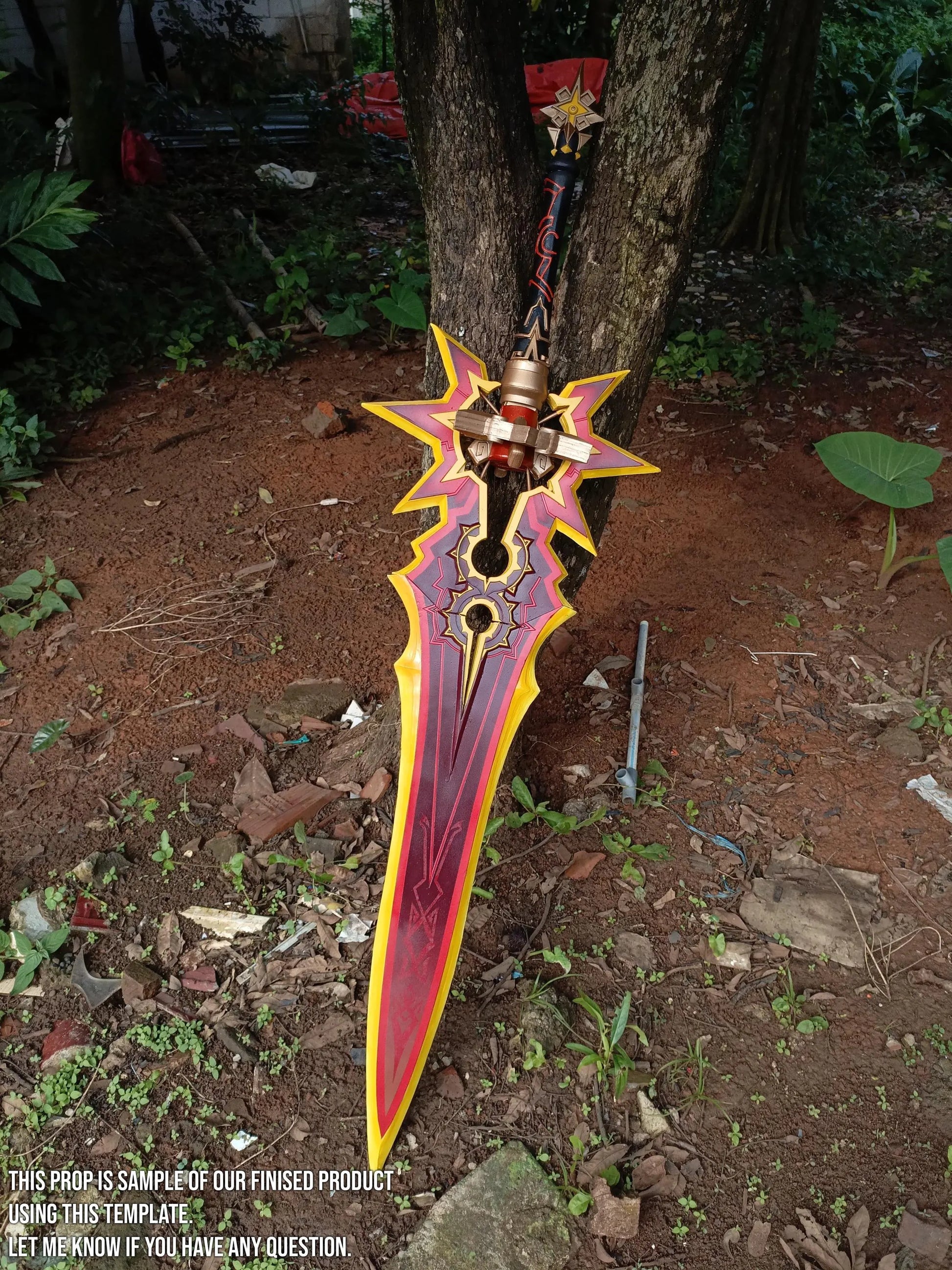 Pattern + Video on YouTube : Mavuika Claymore Cosplay A Thousands Blazing Suns from Genshin Impact Template Blueprint PDF