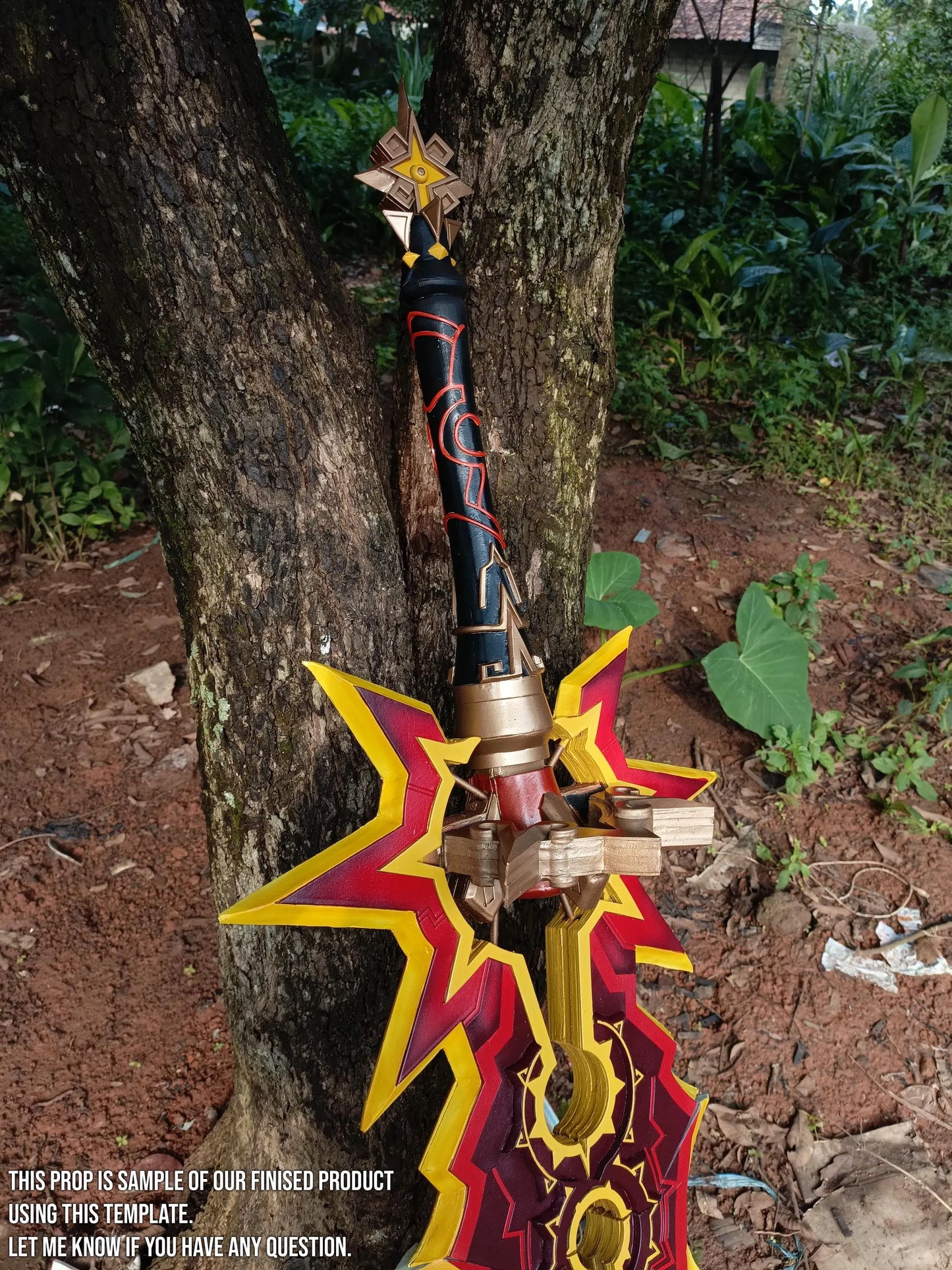 Pattern + Video on YouTube : Mavuika Claymore Cosplay A Thousands Blazing Suns from Genshin Impact Template Blueprint PDF