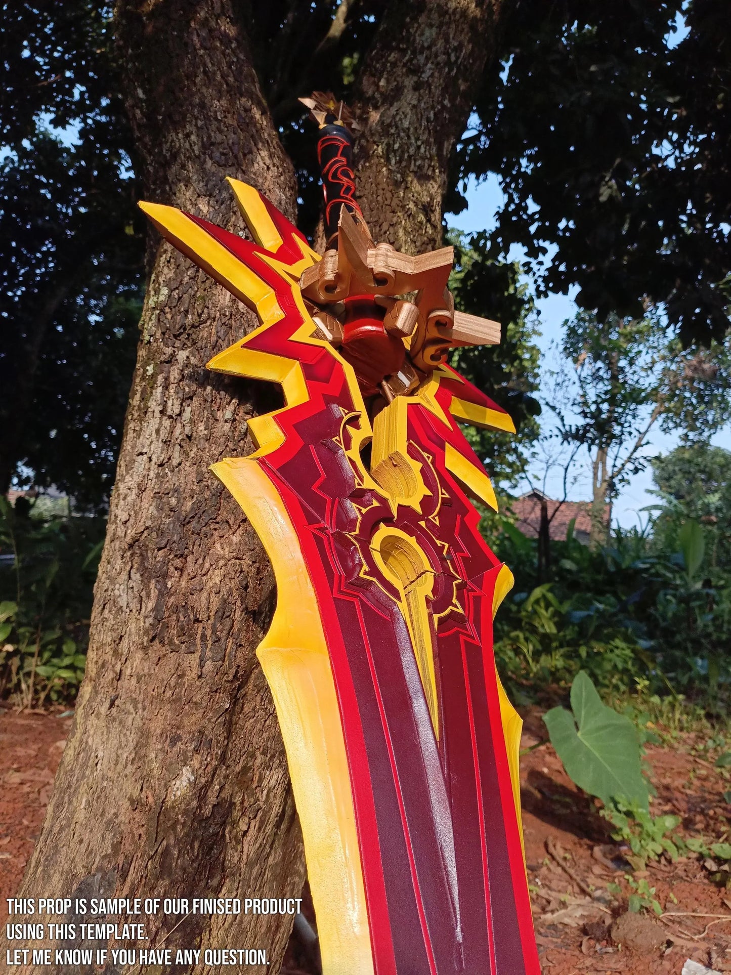 Pattern + Video on YouTube : Mavuika Claymore Cosplay A Thousands Blazing Suns from Genshin Impact Template Blueprint PDF