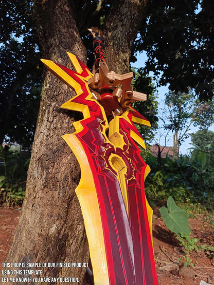 Pattern + Video on YouTube : Mavuika Claymore Cosplay A Thousands Blazing Suns from Genshin Impact Template Blueprint PDF