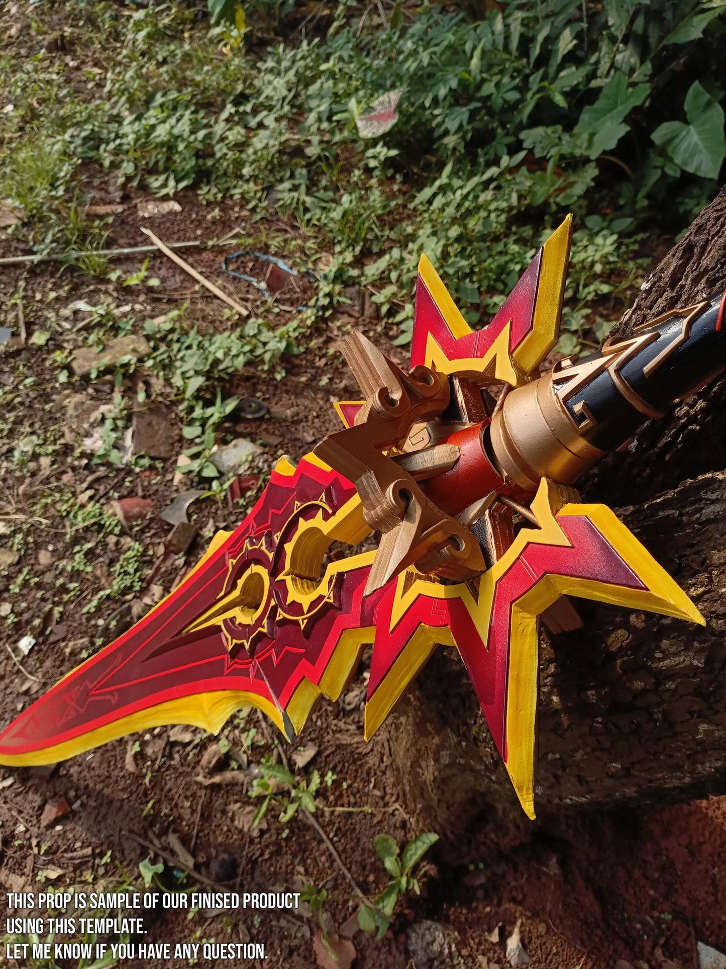 Pattern + Video on YouTube : Mavuika Claymore Cosplay A Thousands Blazing Suns from Genshin Impact Template Blueprint PDF