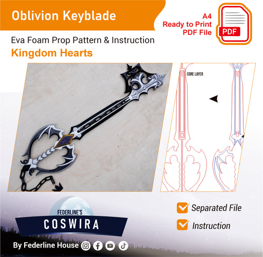 Pattern + Video on YouTube: Oblivion Keyblade from Kingdom Hearts Cosplay Template Blueprint PDF